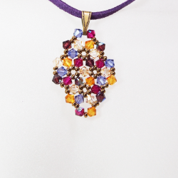 Pendant 30cm - Malvina Rhombus S-Purple Suedine - Pendant 30cm - Laiton bronze